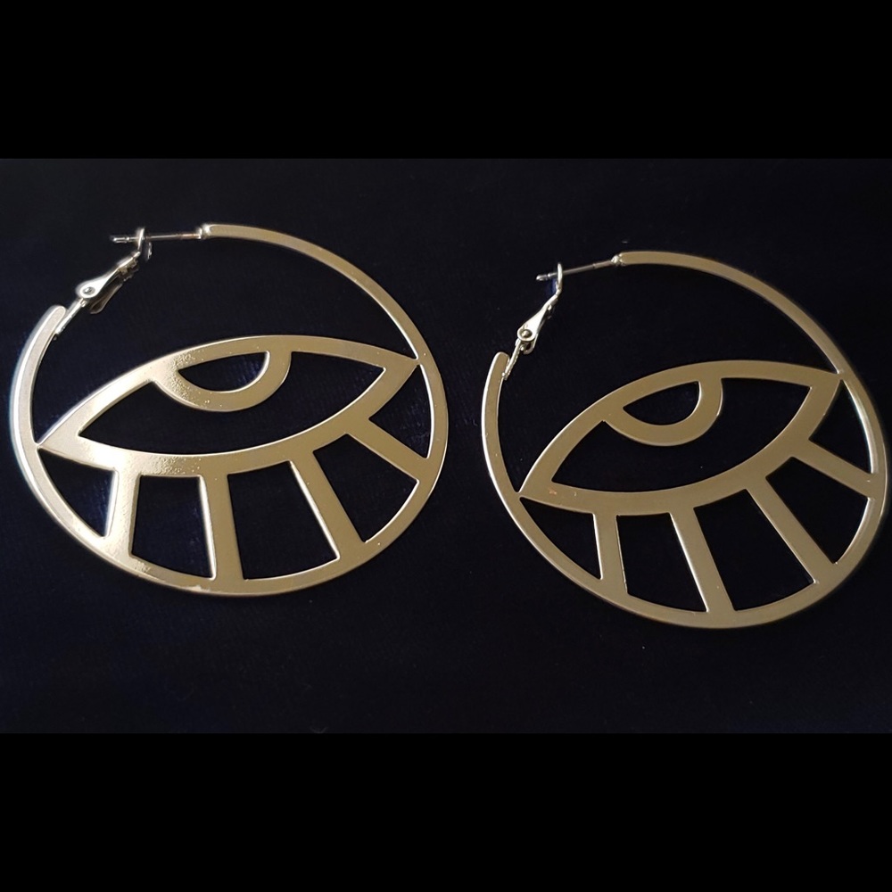 Silver Abstract Evil Eye Hoops - Picture 2 of 2